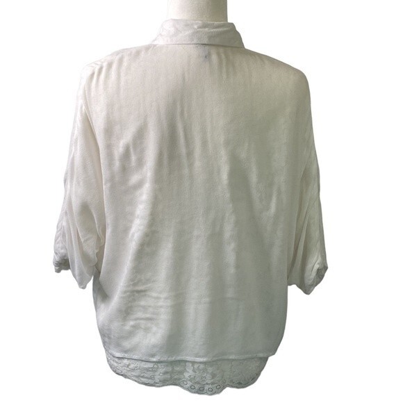 ST. STUDIO Georgette Covered Lace Badwing Button Up Cropped Shirt Short Sleeve - Picture 6 of 16